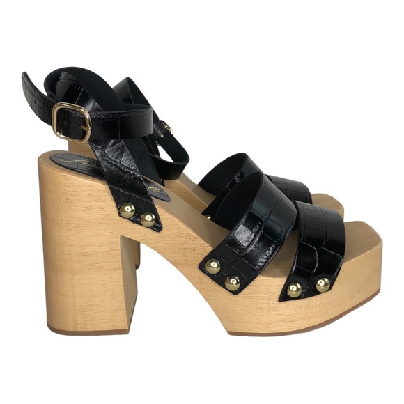 🆕 Free People Mallory Black Croc Wooden Sandals - Picture 3 of 13